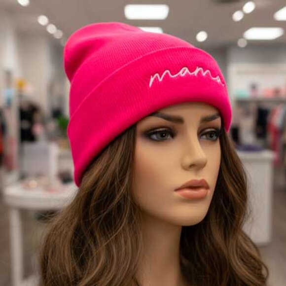 2/$30 Ladies Adult Pink Mama Beanie Hat - Picture 4 of 7